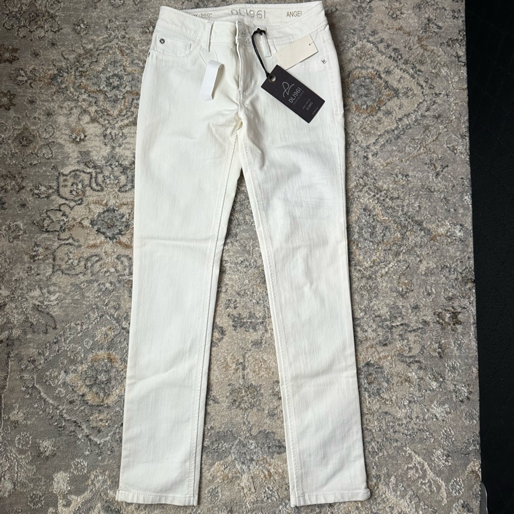 DL1961 Angel Mid-Rise Skinny Ankle Jeans in Cream